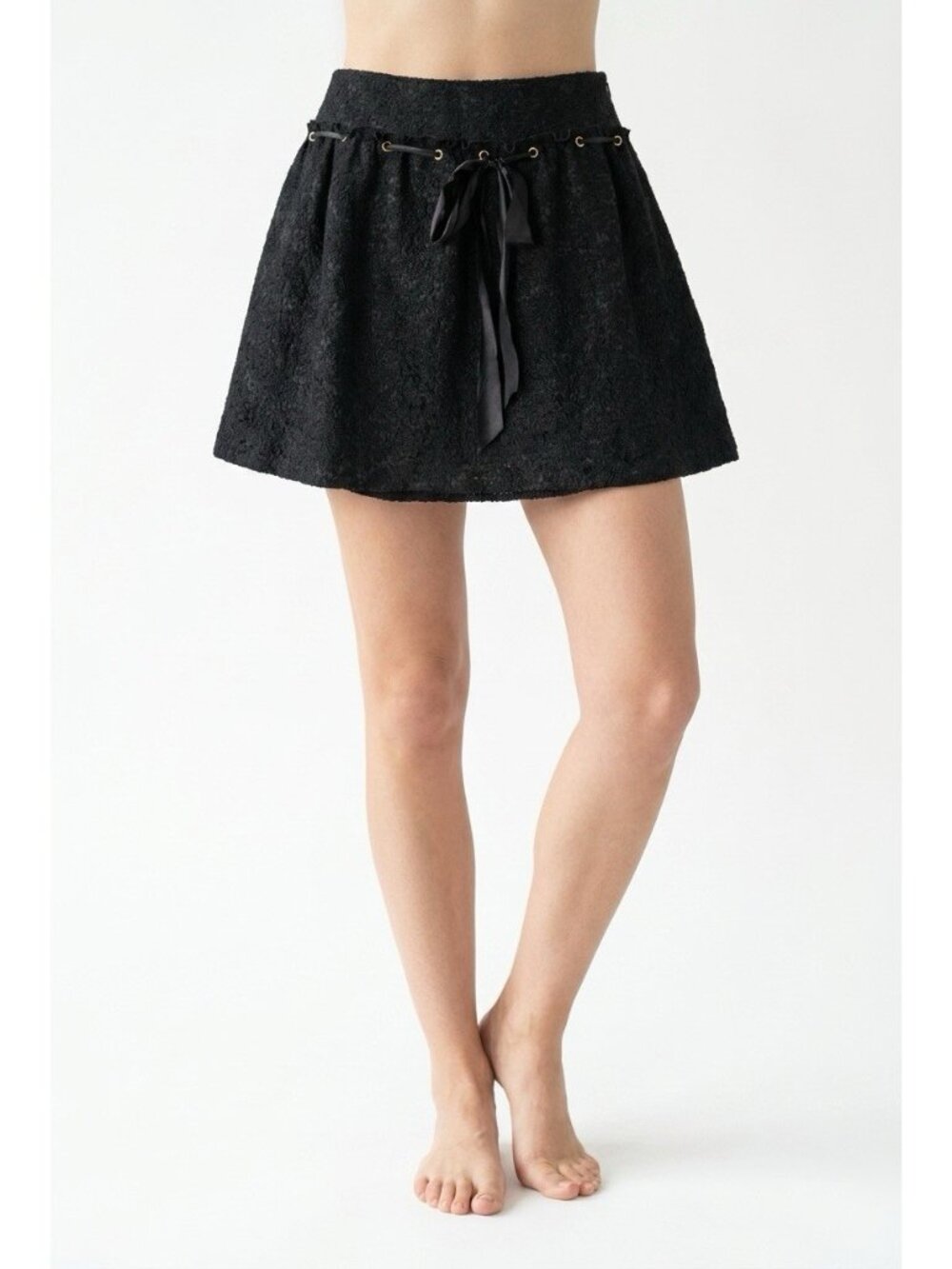 Cynthia Steffe Black Skirt Lace Ribbon Tie Waist A Line Lined Side Zip